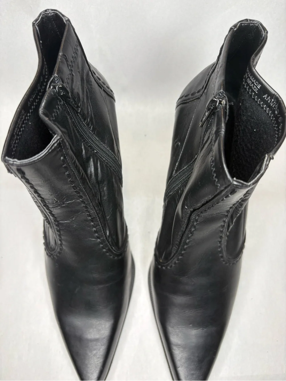 Franco Sarto Black Pointed-Toe Leather Ankle Booties
